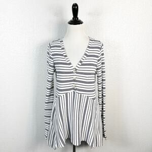 Maeve by Anthropologie Womens Eliza Henley Striped Waffle Knit Babydoll Top Sz S